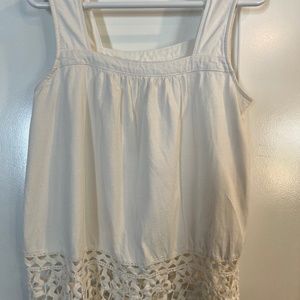 Cream Anthropologie Tank with Scalloped Trim